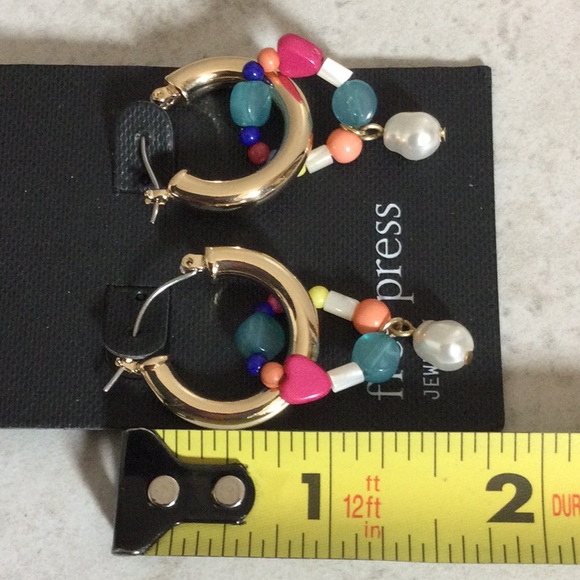 NWT Free Press gold hoops with colorful bead earrings - Picture 5 of 6
